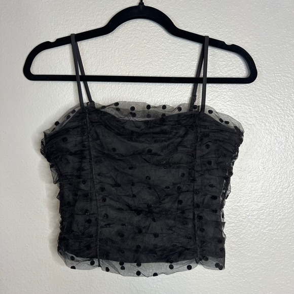 Rachel Zoe Tops - Rachel Zoe Crop Cami Top Size S Black Fairygoth Whimsygoth Smocked Mesh Y2K